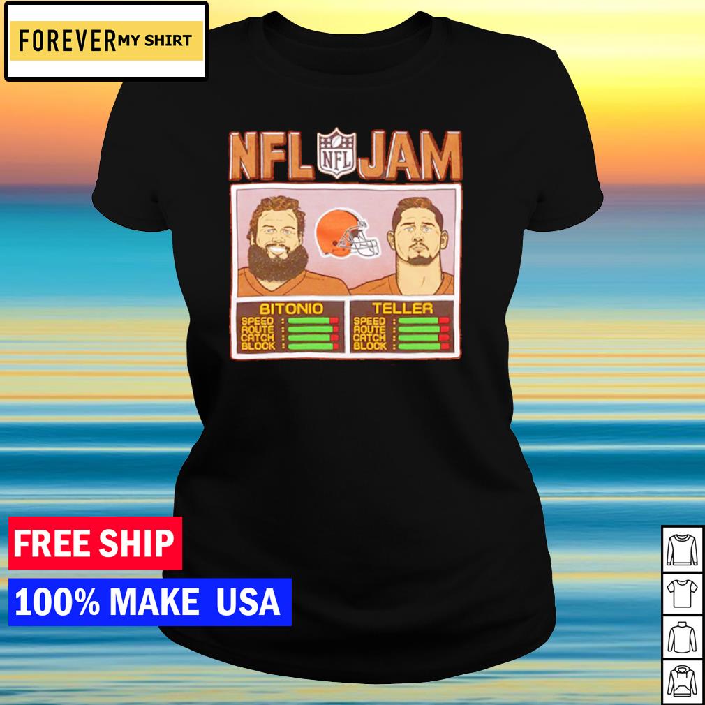 NFL Jam Cleveland Browns Bitonio and Teller T-Shirt from Homage. | Officially Licensed Vintage NFL Apparel from Homage Pro Shop.