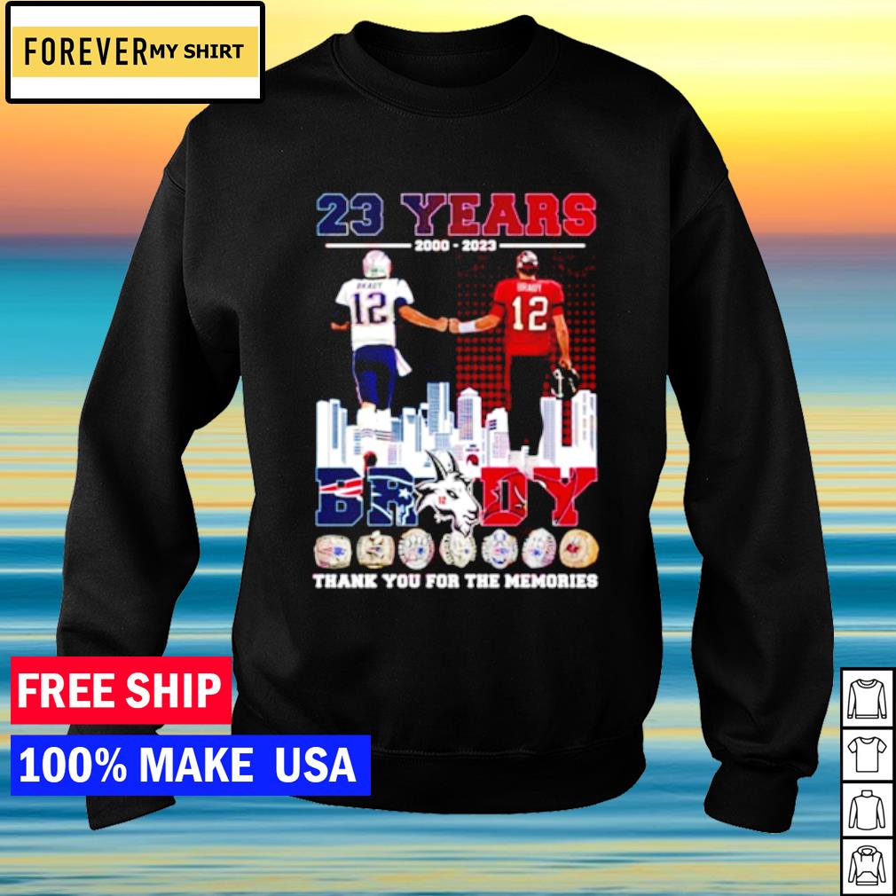 Official tom Brady 23 years 2000-2023 thank you for the memories shirt,  hoodie, sweater, long sleeve and tank top